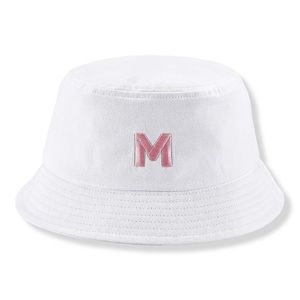 Cute White and Pink Bucket Hat with ‘M’ Monogram